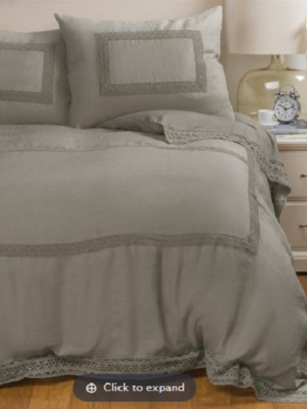 Melange Catrine Linen Crochet Lace Duvet Set Full/Queen Grey Storm 3 Piece